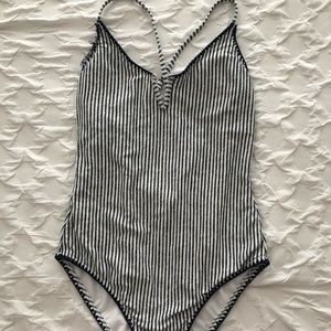 Jessica Simpson Navy/White Striped One Piece Swim